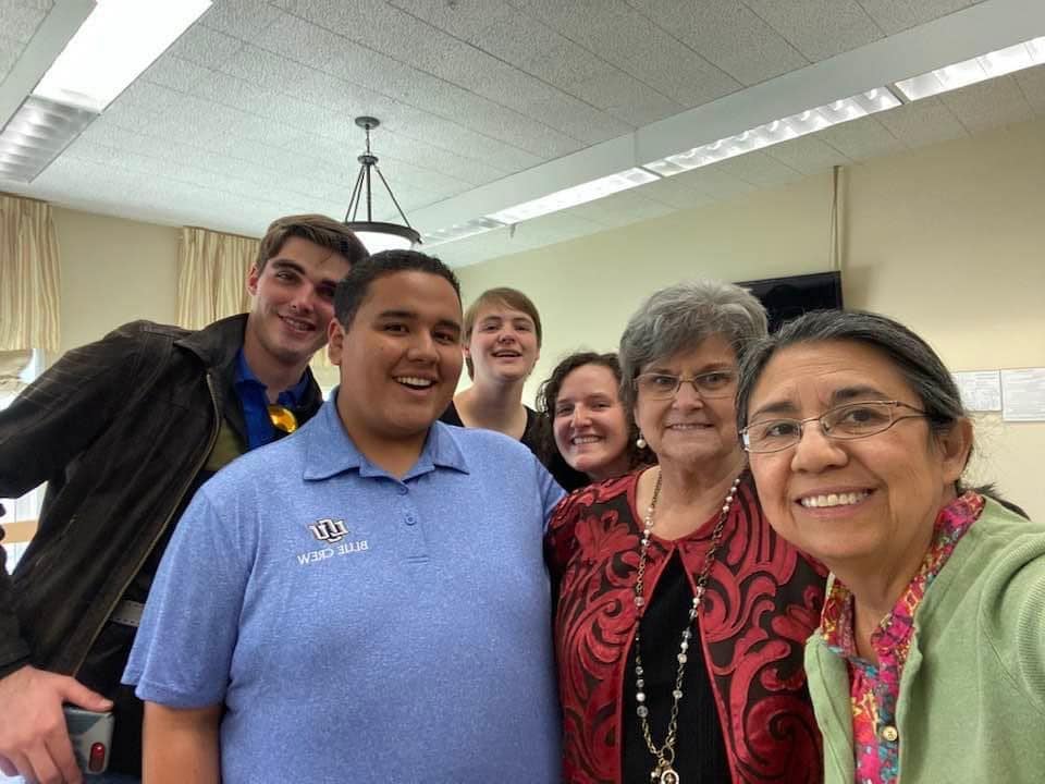 a group of LCU students pose with Wasilla mayor Glenda Ledford