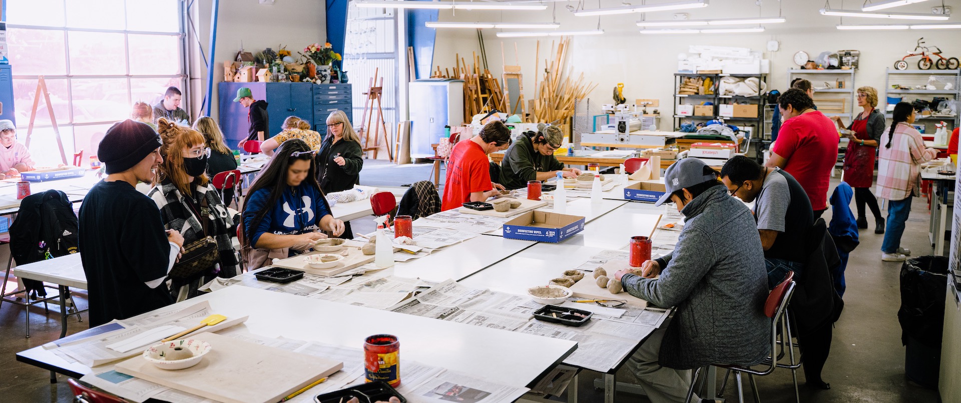 Students working in an art studio