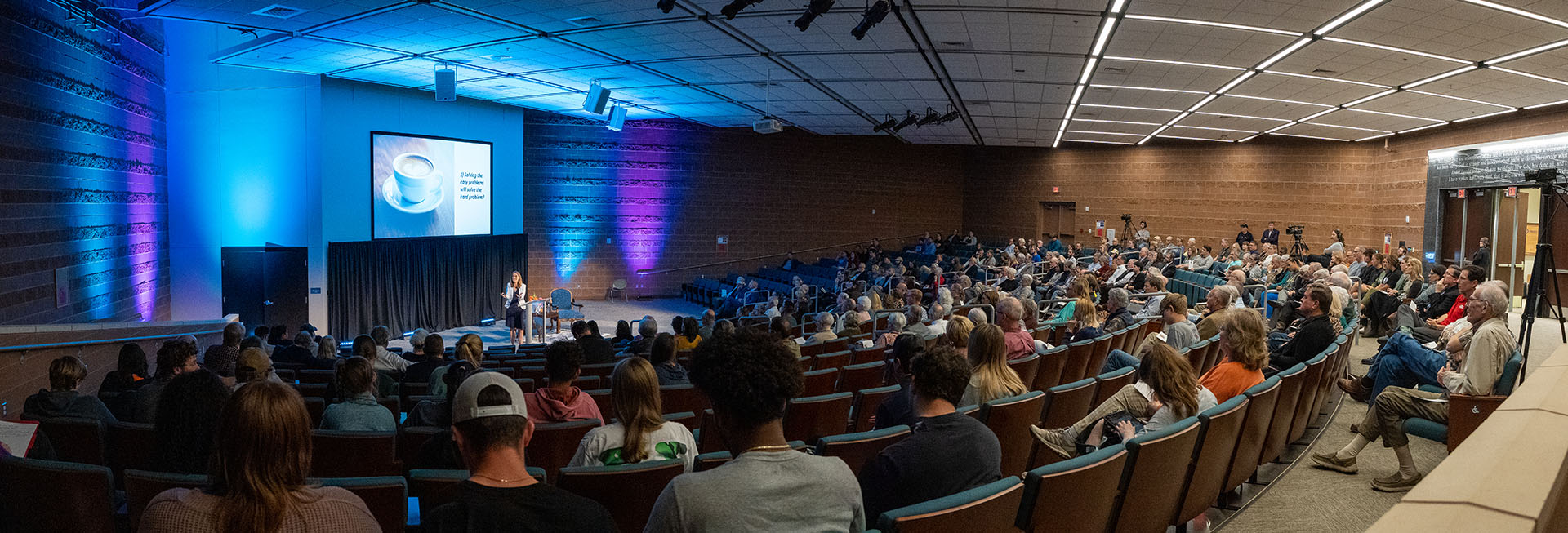 wide shot of the lanier lecture from the back