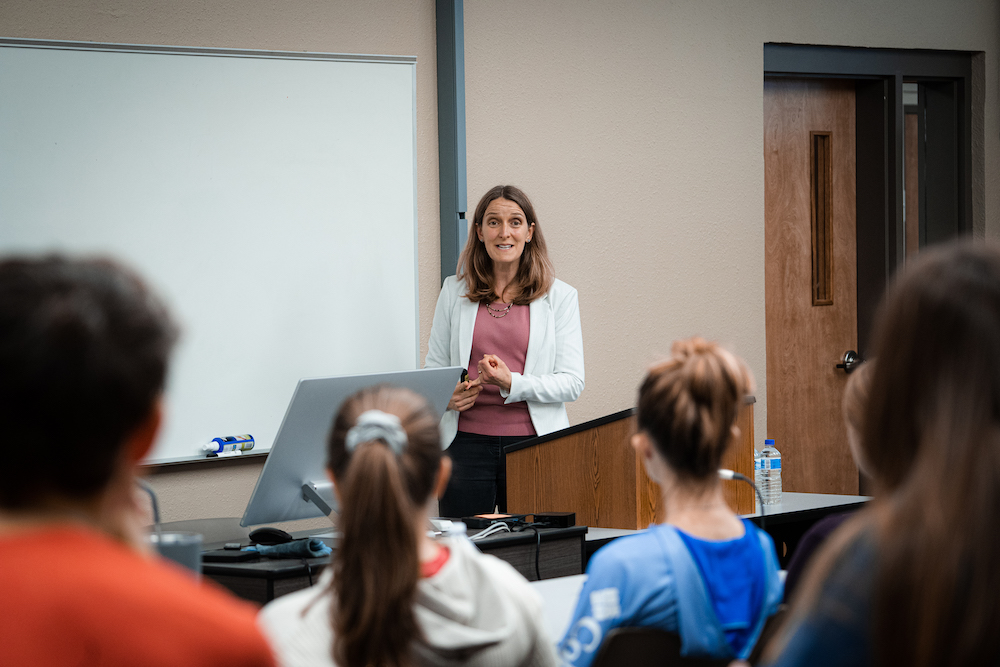 Dr. Dirckx speaks to a class of students.