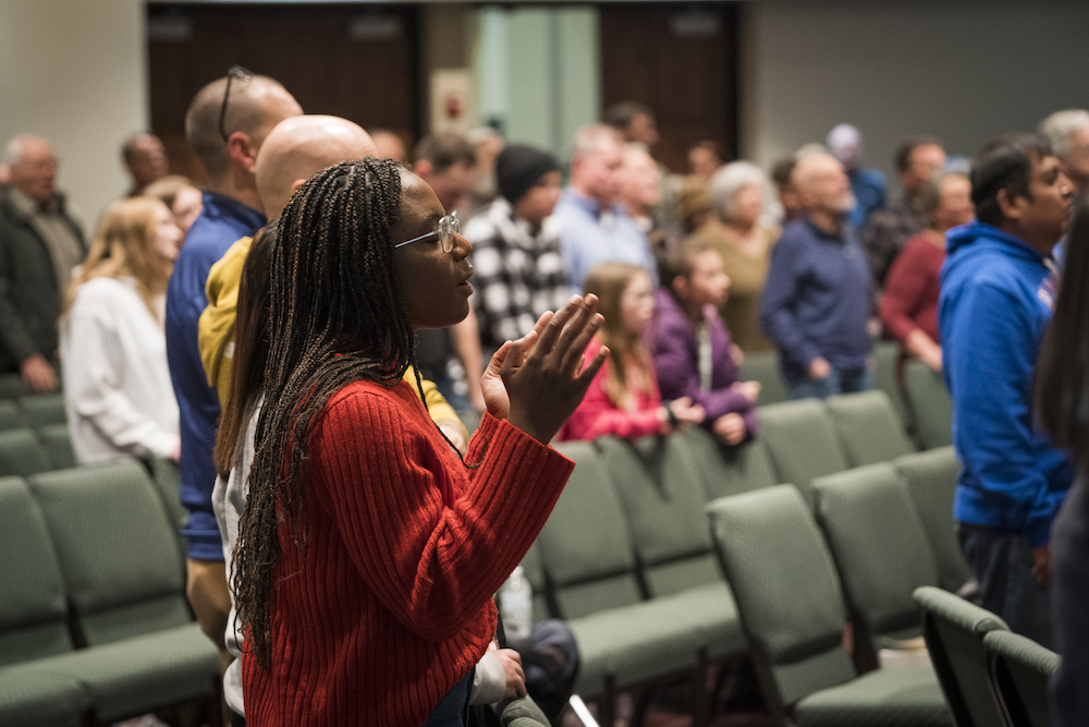 a worship team leading a community worship night in Ruidoso