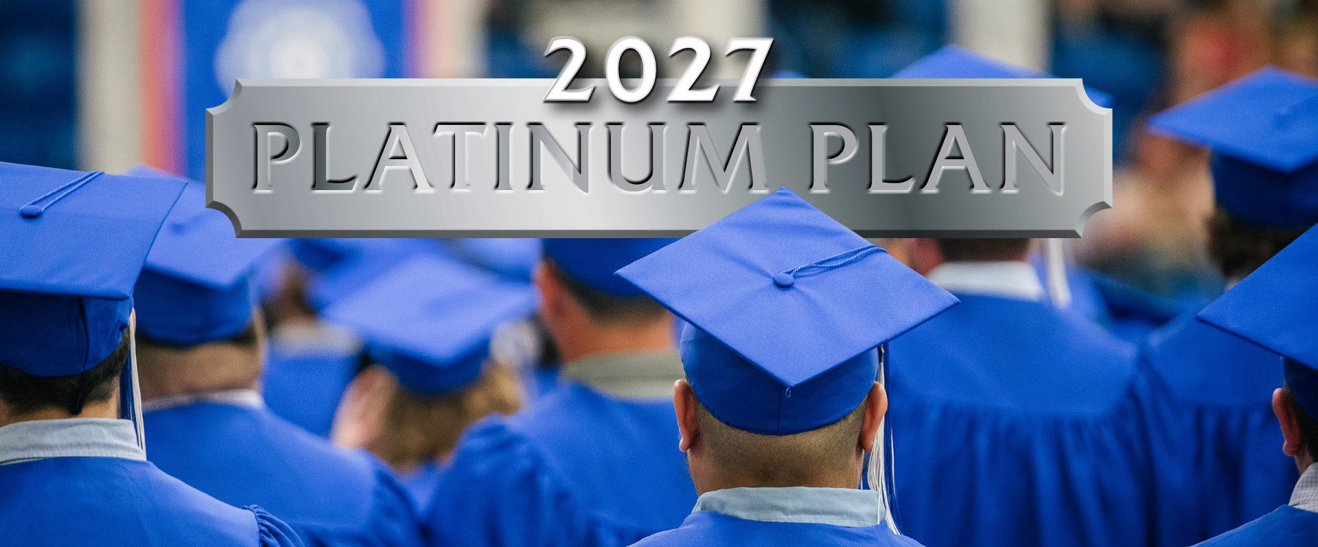 Platinum Plan logo on top of the back of graduation mortar boards