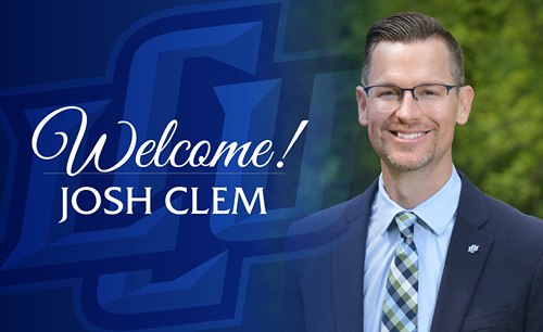 Josh Clems profile shot with lcu's logo beside hime with the words welcome josh clem