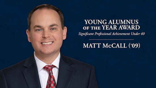 headshot of Matt McCall with text of his award title