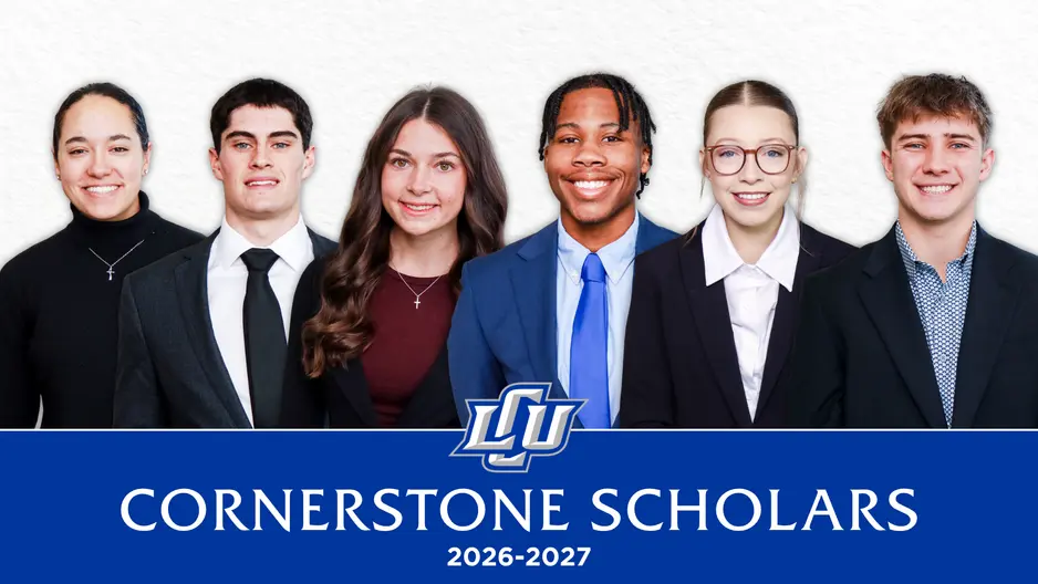 the 6 corner stone scholars head shots with a cornerstone banner at the bottom