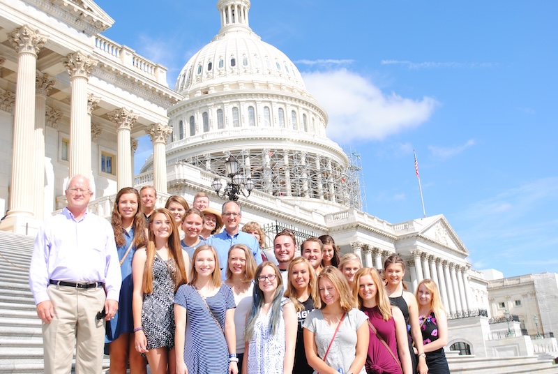 Photograph of Dr. Patty and honors students in front of the US Capitol Building