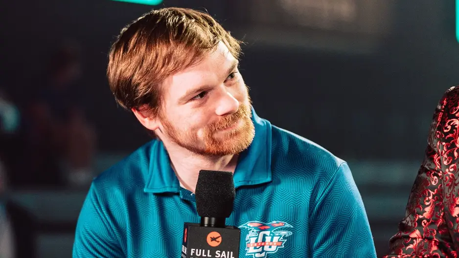 Brandon being interviewed in front of a microphone